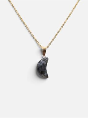 NORWEGIAN MOONSTONE (LARVIKITE) MOON NECKLACE (GOLD)